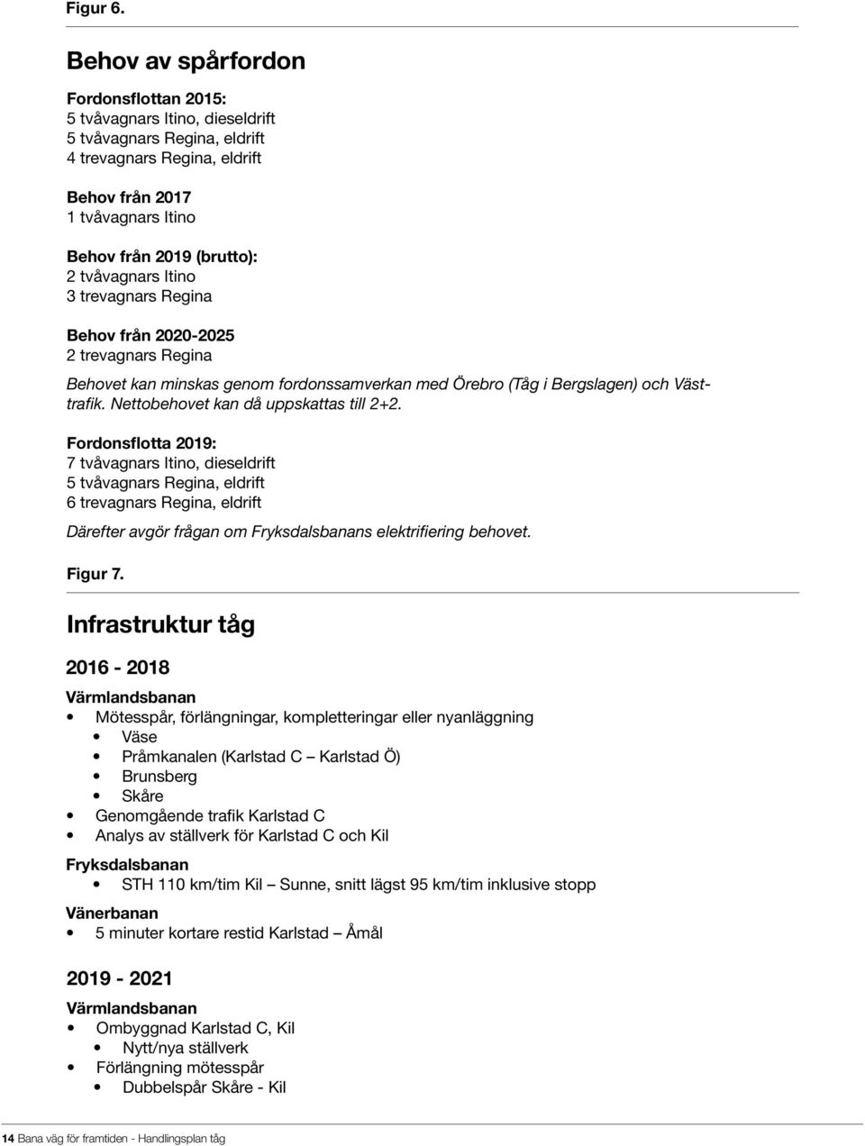 tvåvagnars Itino 3 trevagnars Regina Behov från 2020-2025 2 trevagnars Regina Behovet kan minskas genom fordonssamverkan med Örebro (Tåg i Bergslagen) och Västtrafik.