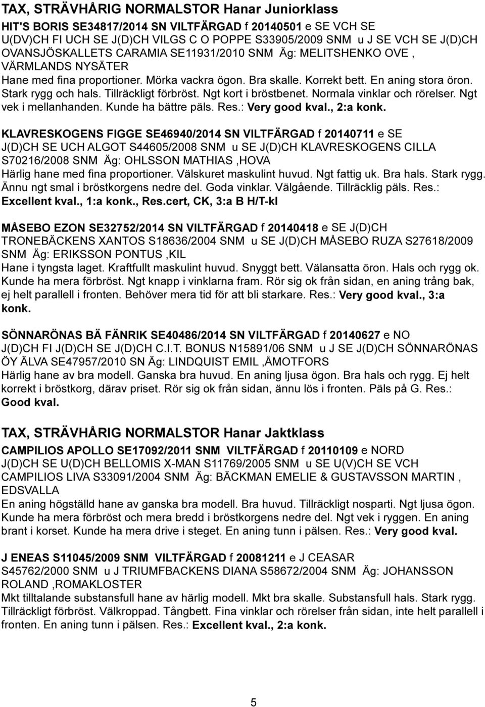 Tillräckligt förbröst. Ngt kort i bröstbenet. Normala vinklar och rörelser. Ngt vek i mellanhanden. Kunde ha bättre päls. Res.: Very good kval., 2:a konk.