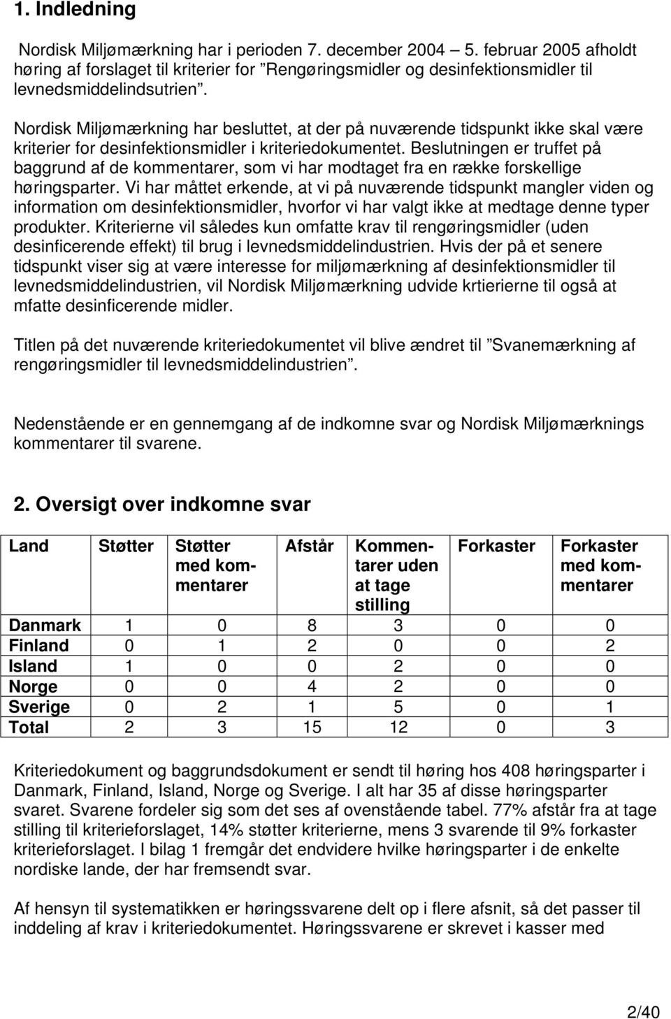 Beslutningen er truffet på baggrund af de kommentarer, som vi har modtaget fra en række forskellige høringsparter.