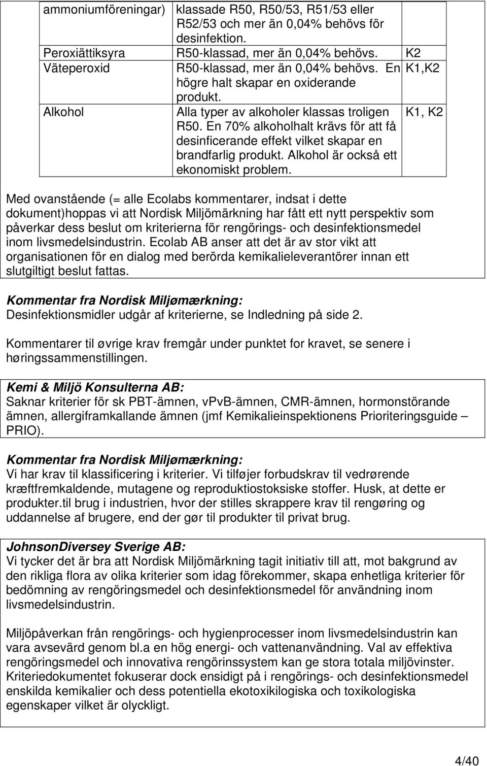 En 70% alkoholhalt krävs för att få desinficerande effekt vilket skapar en brandfarlig produkt. Alkohol är också ett ekonomiskt problem.