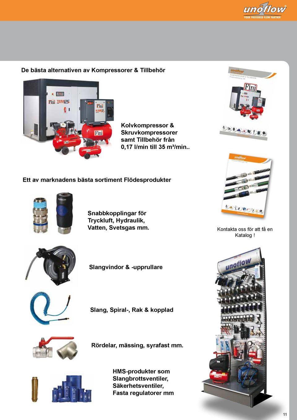 . Ett av marknadens bästa sortiment Flödesprodukter Snabbkopplingar för Tryckluft, Hydraulik, Vatten, Svetsgas mm.