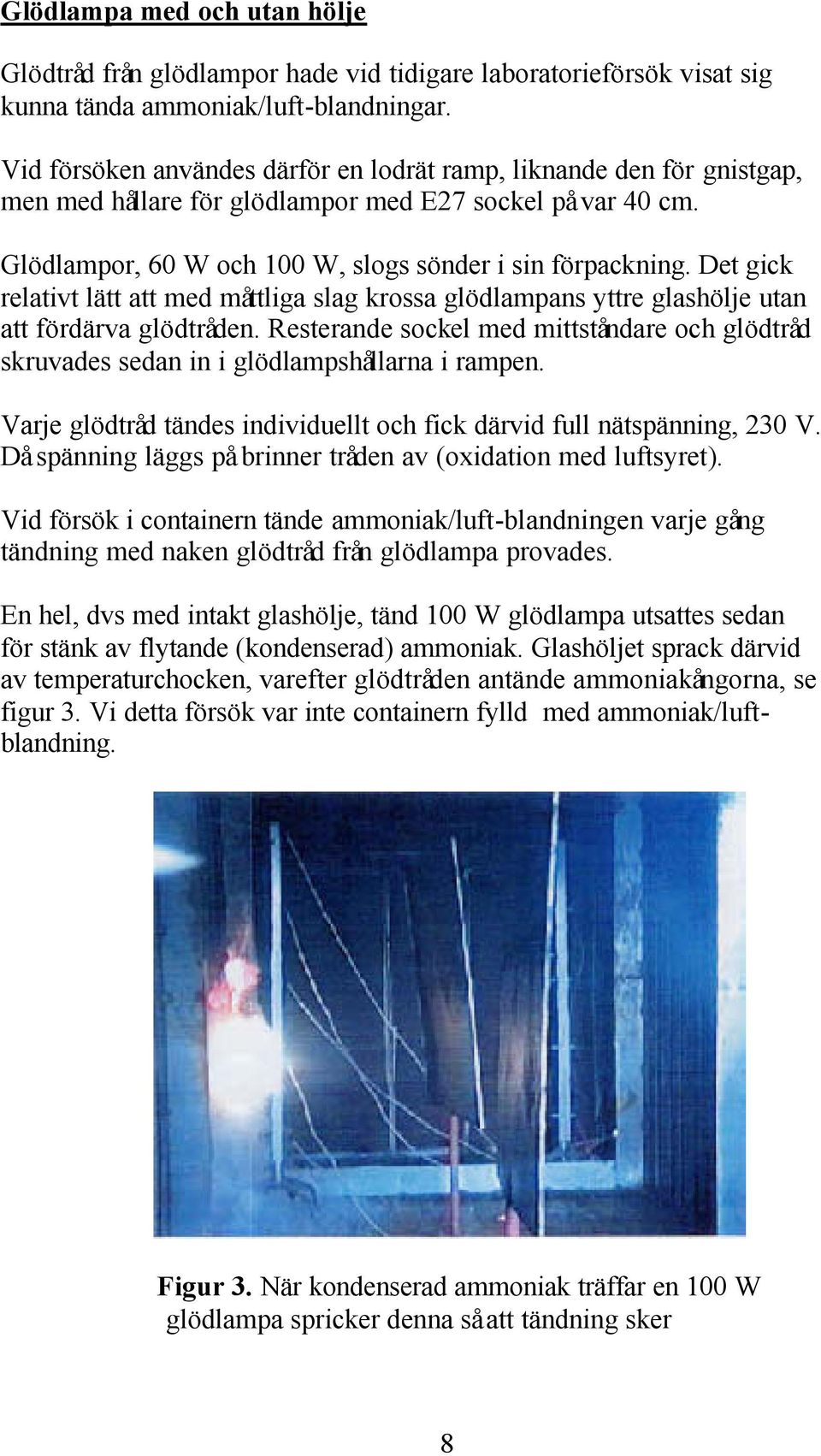 Det gick relativt lätt att med måttliga slag krossa glödlampans yttre glashölje utan att fördärva glödtråden.