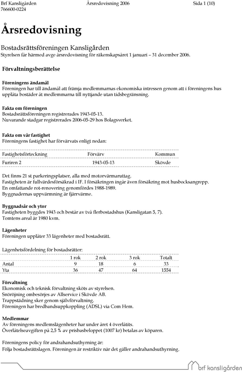 tidsbegränsning. Fakta om föreningen Bostadsrättsföreningen registrerades 1943-05-13. Nuvarande stadgar registrerades 2006-05-29 hos Bolagsverket.