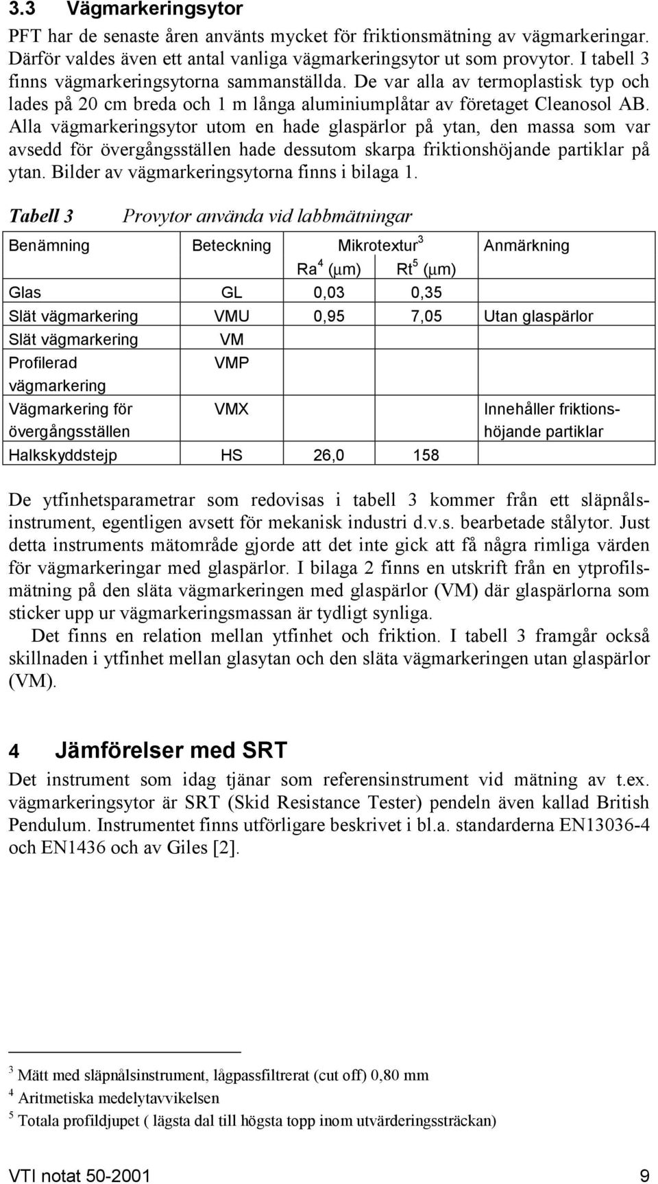 Alla vägmarkeringsytor utom en hade glaspärlor på ytan, den massa som var avsedd för övergångsställen hade dessutom skarpa friktionshöjande partiklar på ytan.