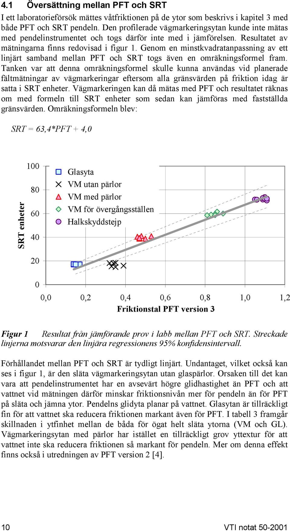 Genom en minstkvadratanpassning av ett linjärt samband mellan PFT och SRT togs även en omräkningsformel fram.