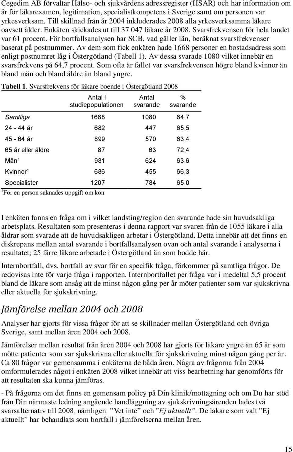 För bortfallsanalysen har SCB, vad gäller län, beräknat svarsfrekvenser baserat på postnummer.