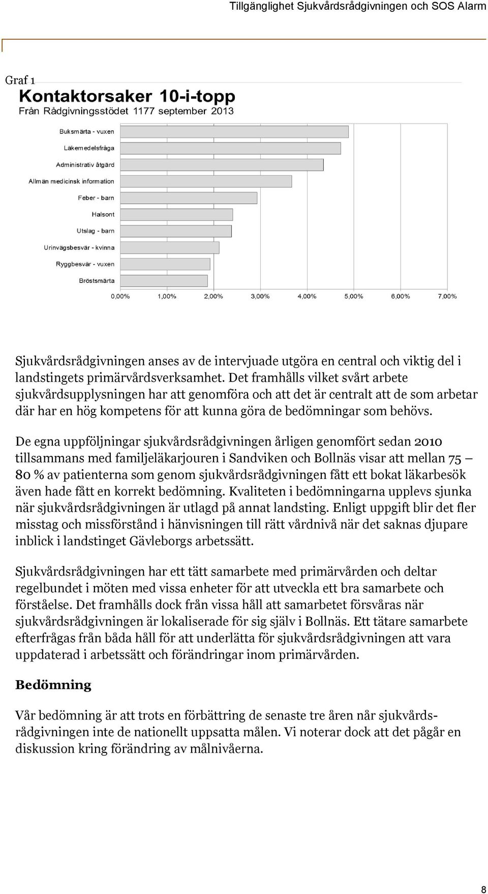 De egna uppföljningar sjukvårdsrådgivningen årligen genomfört sedan 2010 tillsammans med familjeläkarjouren i Sandviken och Bollnäs visar att mellan 75 80 % av patienterna som genom