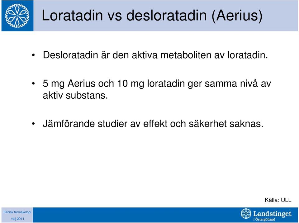 5 mg Aerius och 10 mg loratadin ger samma nivå av
