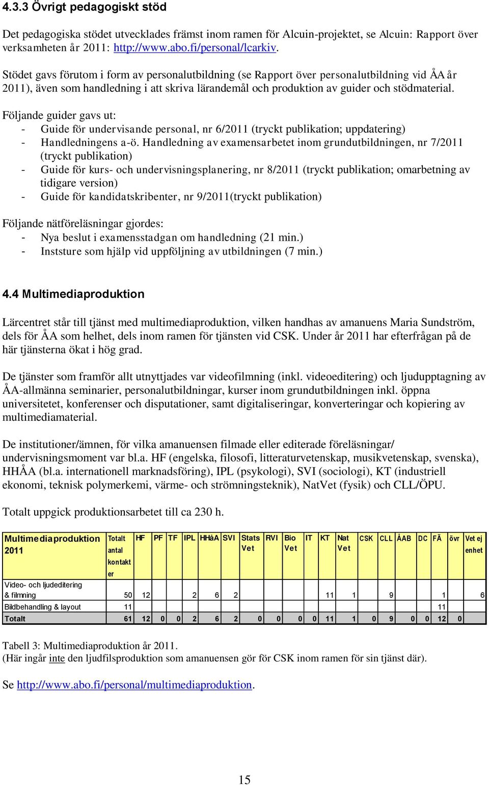 Följande guider gavs ut: - Guide för undervisande personal, nr 6/2011 (tryckt publikation; uppdatering) - Handledningens a-ö.