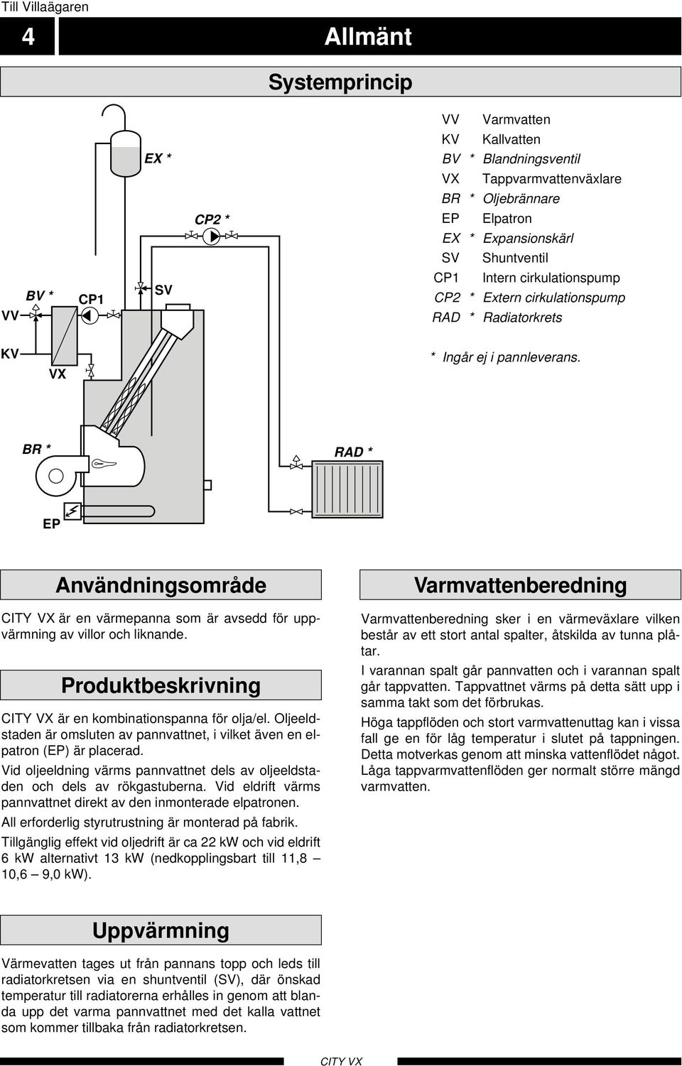 BR * RAD * EP Användningsområde är en värmepanna som är avsedd för uppvärmning av villor och liknande. Produktbeskrivning är en kombinationspanna för olja/el.