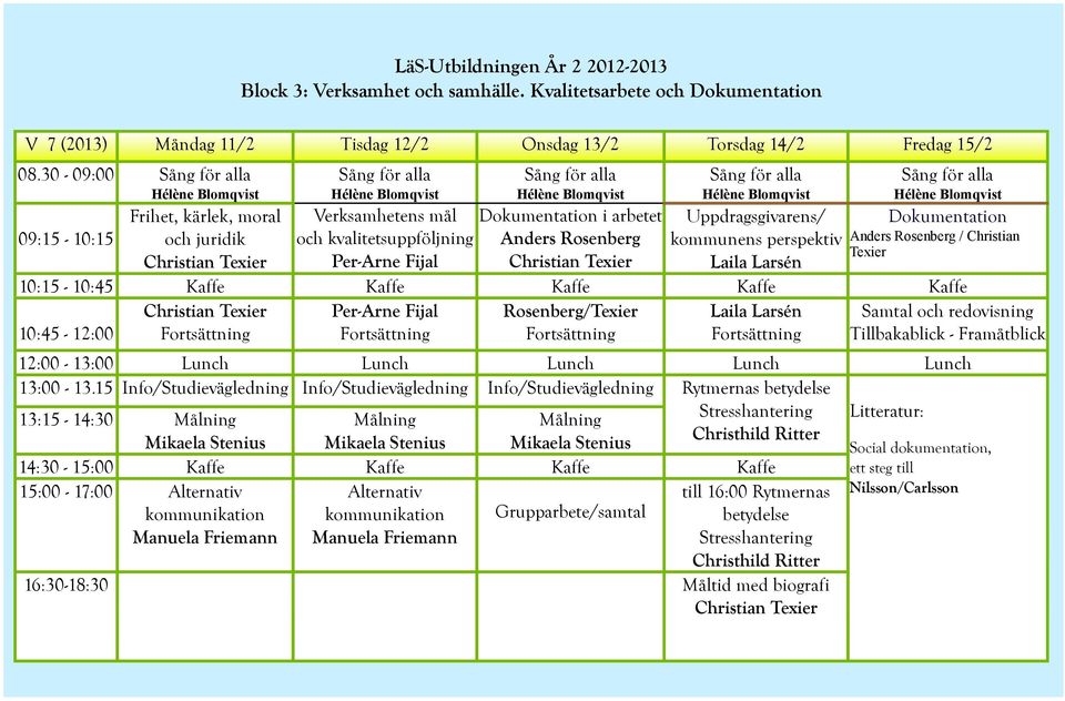 Dokumentation / Christian Texier 10:15-10:45 Kaffe Kaffe Kaffe Kaffe Kaffe Per-Arne Fijal Rosenberg/Texier Laila Larsén Samtal och redovisning 10:45-12:00 Tillbakablick - Framåtblick 12:00-13:00