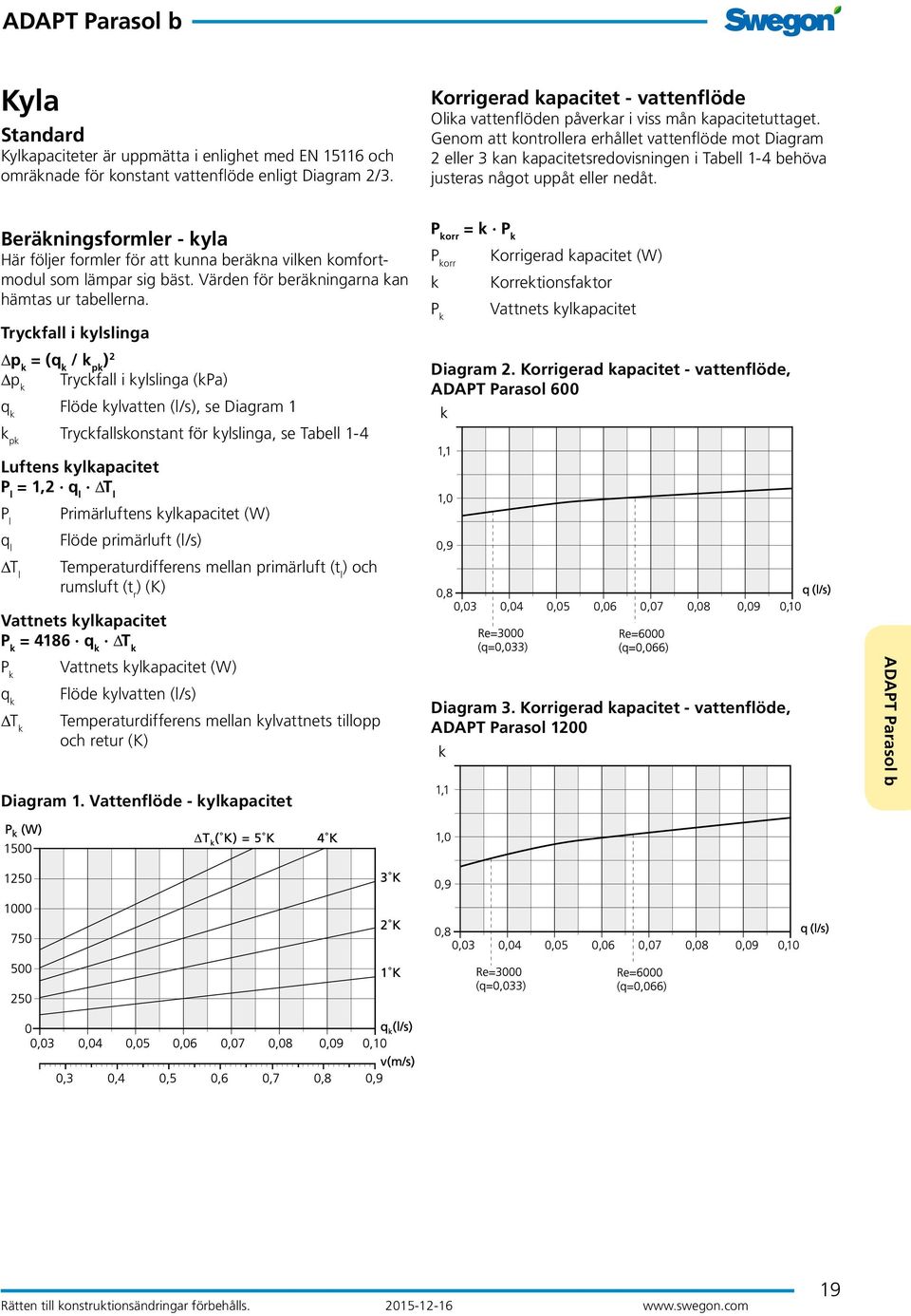 Genom att kontrollera erhållet vattenflöde mot Diagram 2 eller 3 kan kapacitetsredovisningen i Tabell 1-4 behöva justeras något uppåt eller nedåt.