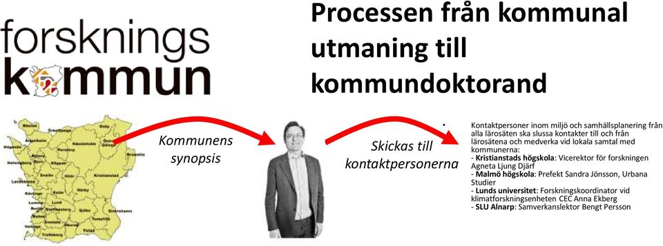 kommunerna: - Kristianstads högskola: Vicerektor för forskningen Agneta Ljung Djärf - Malmö högskola: Prefekt Sandra Jönsson,