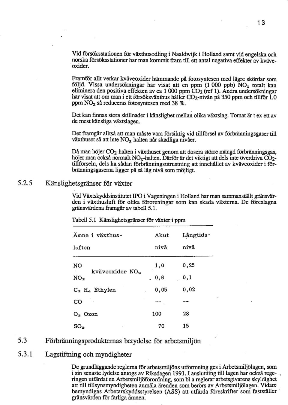 Vissa undersökningar har visat att en ppm (l 000 ppb) NOx totalt kan eliminera den positiva effekten av ca l 000 ppm C(h (ref 1).