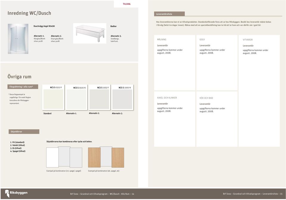 Klarglas/Blank silver profil Alternativ 2. Etsat glas/blank silver profil Alternativ 3. Svedbergs, halvfront.