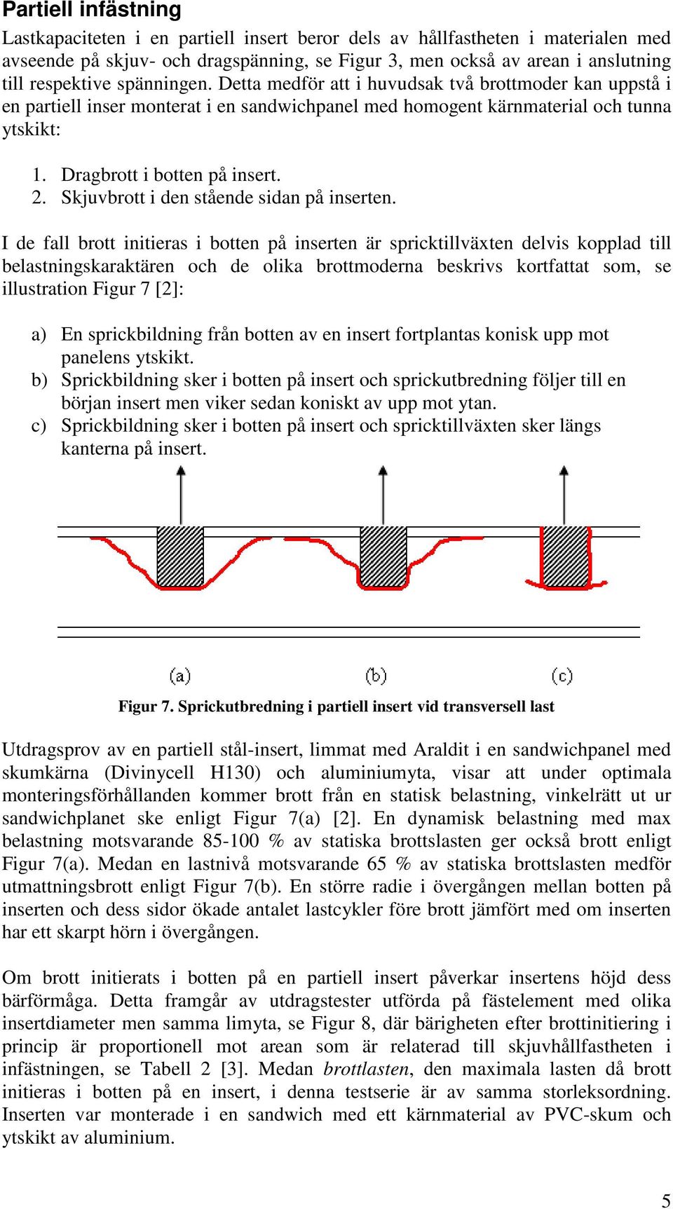 . Skjuvbrott i den stående sidan å inserten.