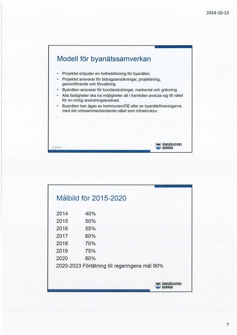 Alla fastigheter ska ha möjligheter att i framtiden ansluta sig till nätet för en riml ig anslutningskostnad.