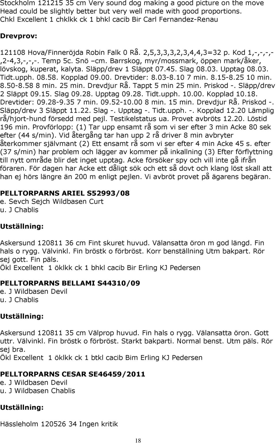 Barrskog, myr/mossmark, öppen mark/åker, lövskog, kuperat, kalyta. Släpp/drev 1 Släppt 07.45. Slag 08.03. Upptag 08.03. Tidt.upph. 08.58. Kopplad 09.00. Drevtider: 8.03-8.10 7 min. 8.15-8.25 10 min.