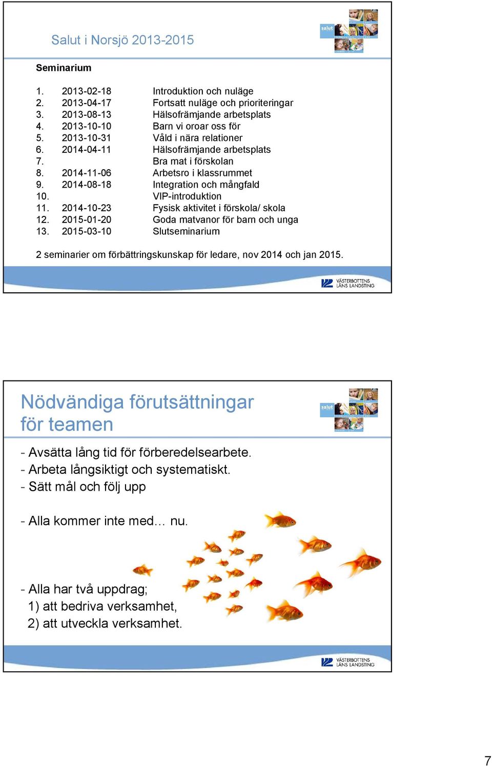 arbetsplats Barn vi oroar oss för Våld i nära relationer Hälsofrämjande arbetsplats Bra mat i förskolan Arbetsro i klassrummet Integration och mångfald VIP-introduktion Fysisk aktivitet i förskola/