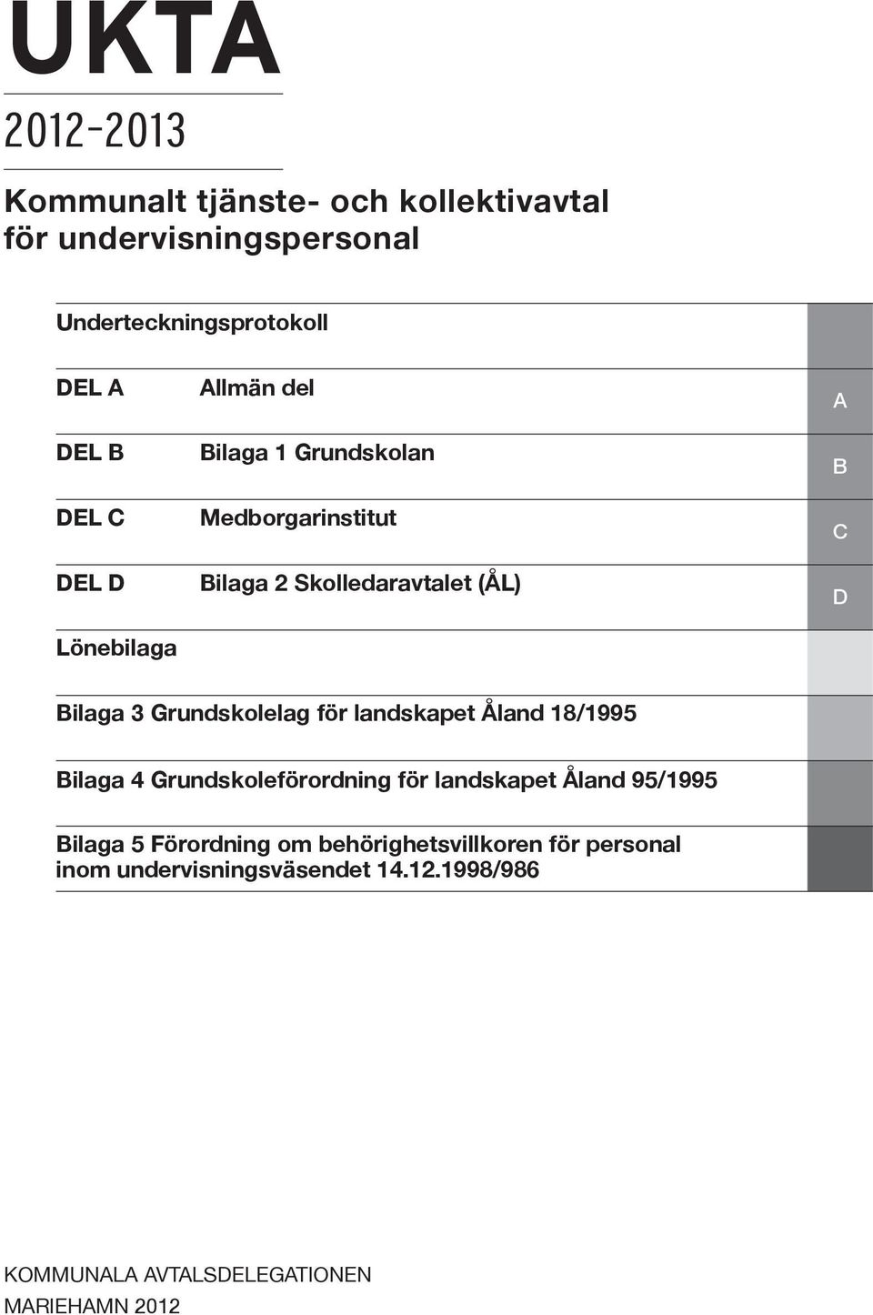 Grundskolelag för landskapet Åland 18/1995 Bilaga 4 Grundskoleförordning för landskapet Åland 95/1995 Bilaga 5