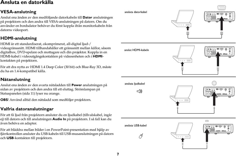 HDMI-anslutning HDMI är ett standardiserat, okomprimerat, all-digital ljud-/ videogränssnitt.