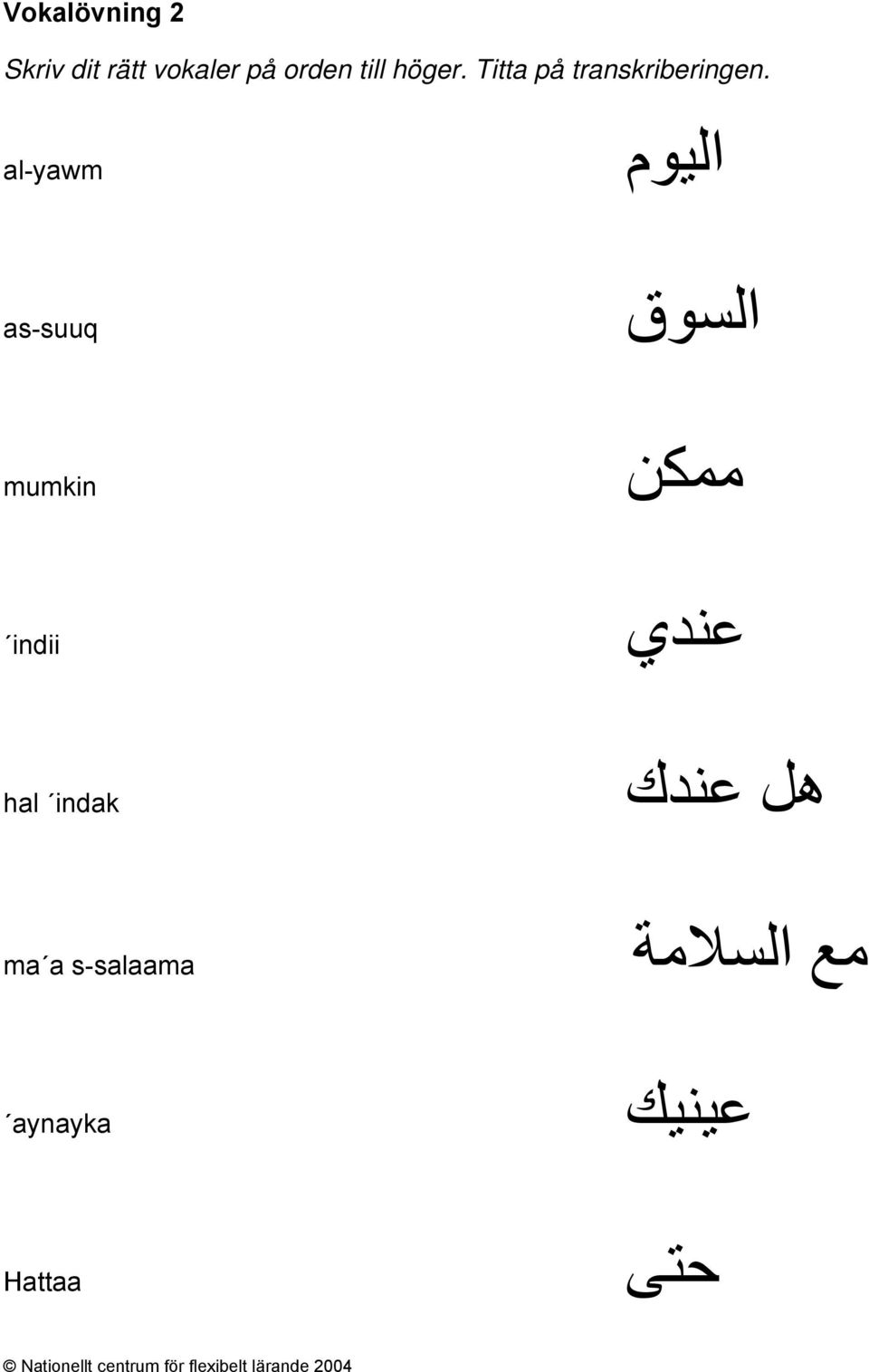 al-yawm اليوم as-suuq السوق mumkin ممكن indii عندي