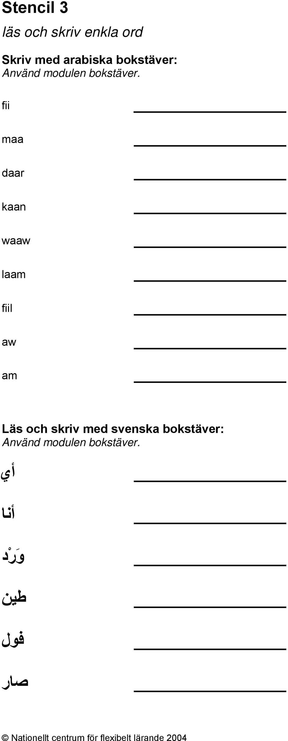 fii maa daar kaan waaw laam fiil aw am Läs och skriv