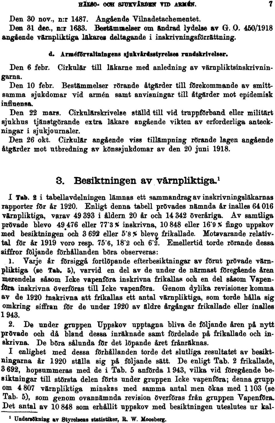 Bestämmelser rörande åtgärder till förekommande av smittsamma sjukdomar vid armén samt anvisningar till åtgärder mot epidemisk influensa. Den 22 mars.