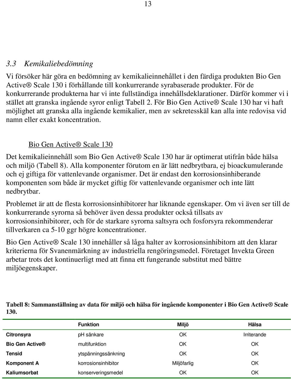 För Bio Gen Active Scale 130 har vi haft möjlighet att granska alla ingående kemikalier, men av sekretesskäl kan alla inte redovisa vid namn eller exakt koncentration.