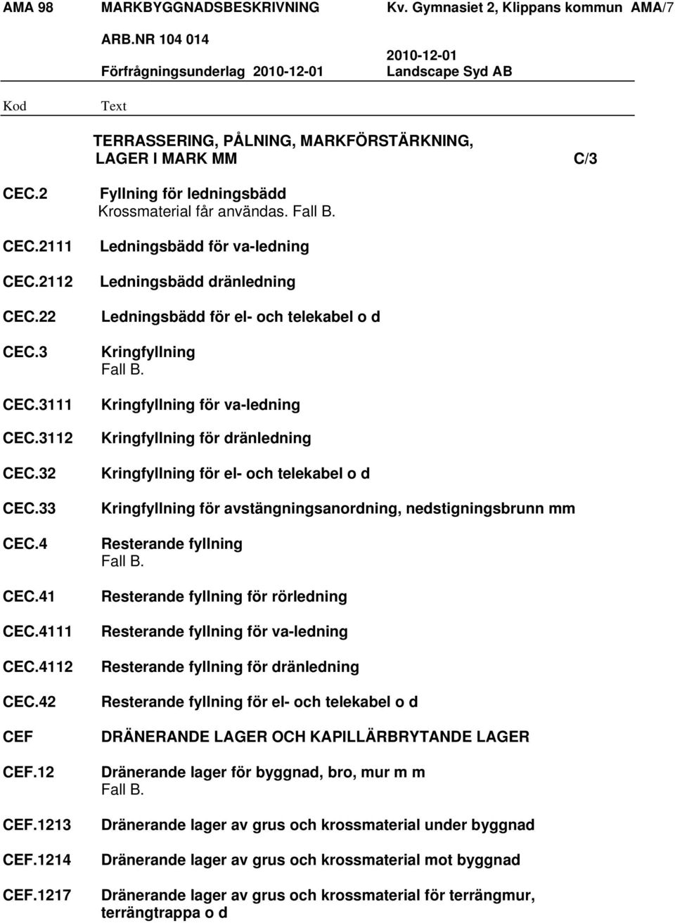 Ledningsbädd för va-ledning Ledningsbädd dränledning Ledningsbädd för el- och telekabel o d Kringfyllning Kringfyllning för va-ledning Kringfyllning för dränledning Kringfyllning för el- och