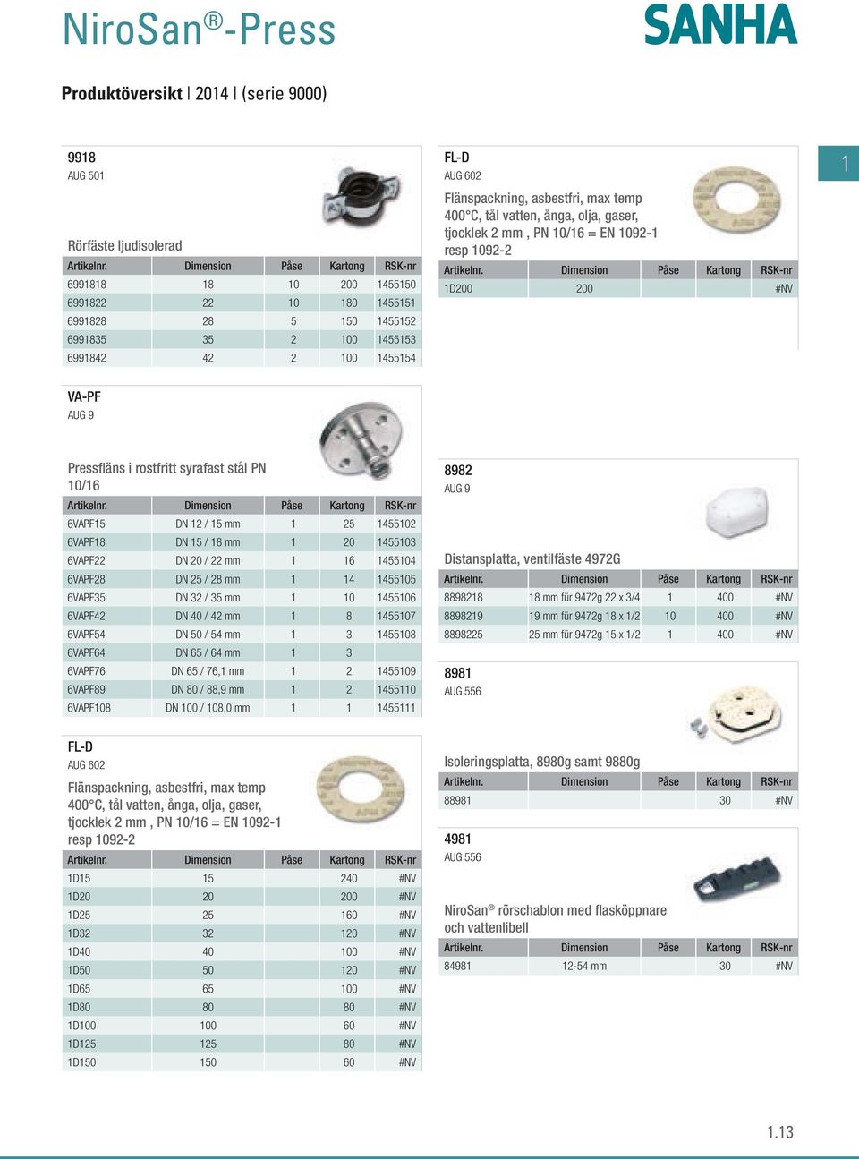 syrafast stål PN 10/16 6VAPF15 DN 12 / 15 mm 1 25 1455102 6VAPF18 DN 15 / 18 mm 1 20 1455103 6VAPF22 DN 20 / 22 mm 1 16 1455104 6VAPF28 DN 25 / 28 mm 1 14 1455105 6VAPF35 DN 32 / 35 mm 1 10 1455106