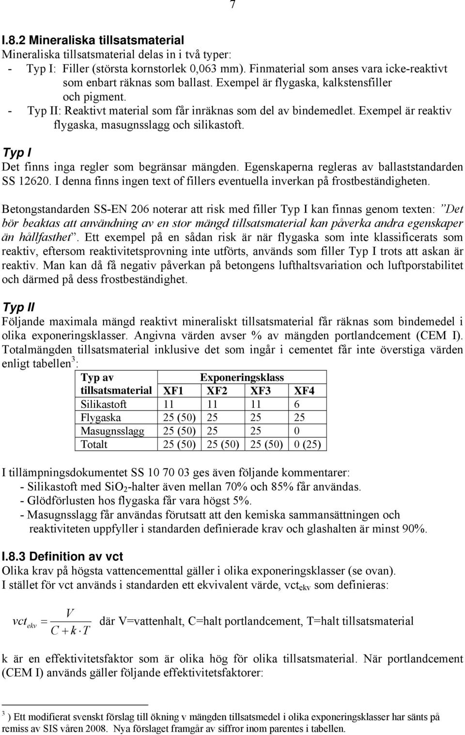 Exempel är reaktiv flygaska, masugnsslagg och silikastoft. Typ I Det finns inga regler som begränsar mängden. Egenskaperna regleras av ballaststandarden SS 12620.