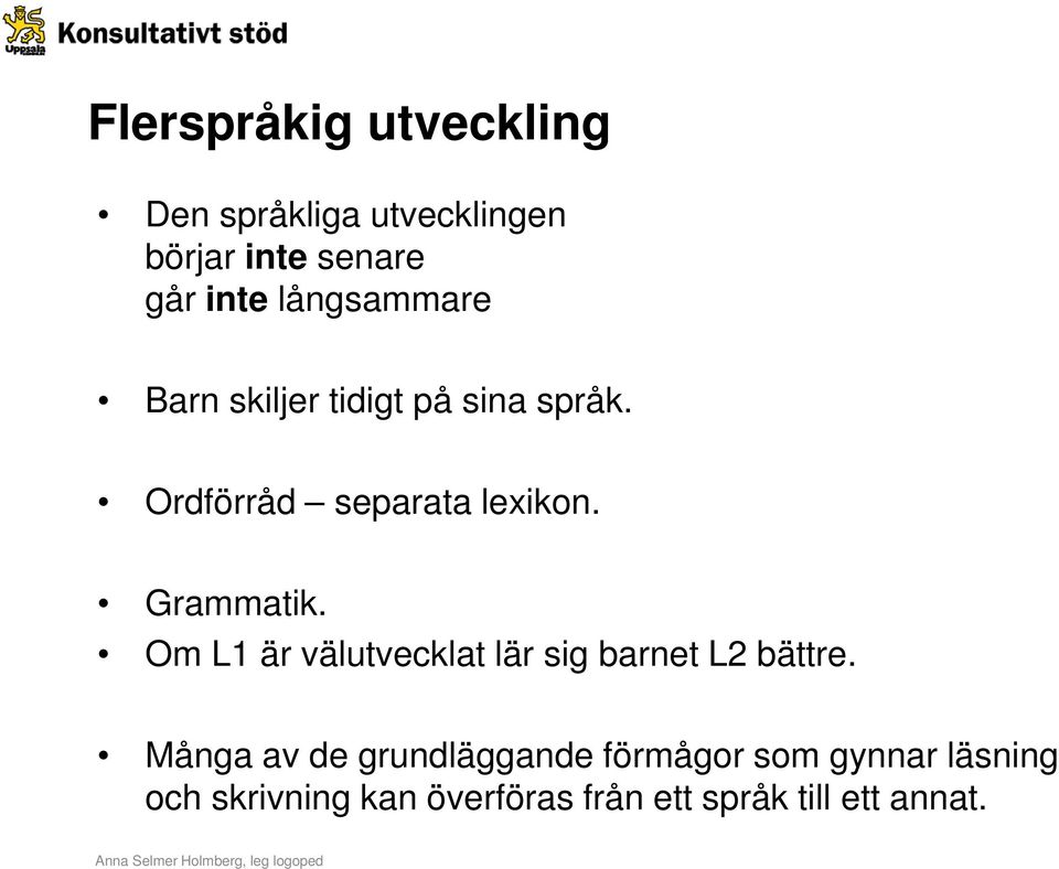 Grammatik. Om L1 är välutvecklat lär sig barnet L2 bättre.