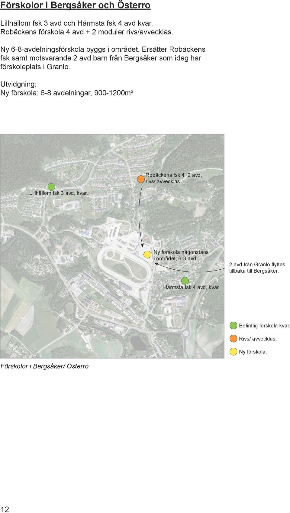 Utvidgning: Ny förskola: 6-8 avdelningar, 900-1200m 2 Lillhällom fsk 3 avd, kvar.