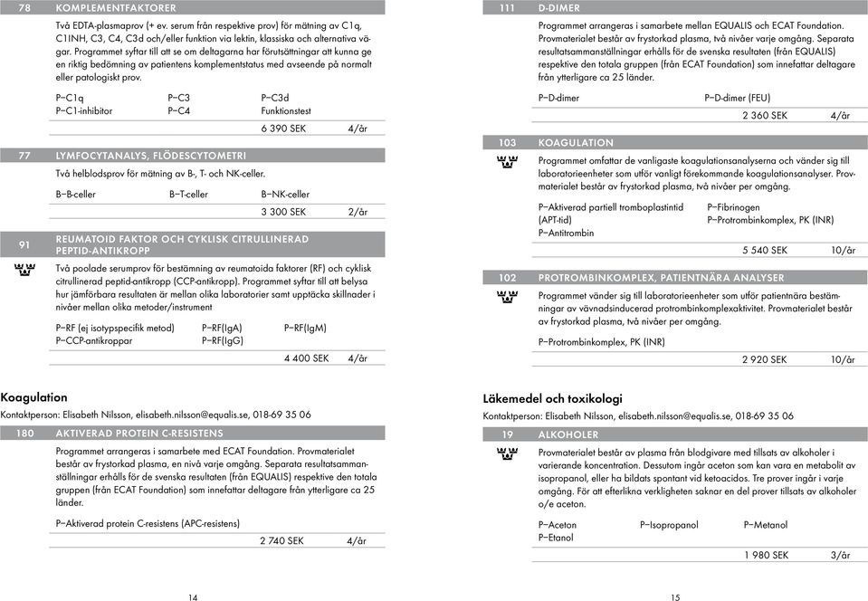 P C1q P C1-inhibitor P C3 P C4 77 Lymfocytanalys, flödescytometri Två helblodsprov för mätning av B-, T- och NK-celler.