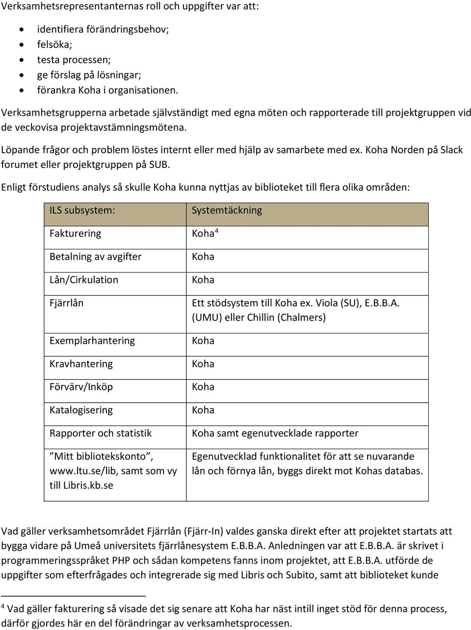 Löpande frågor och problem löstes internt eller med hjälp av samarbete med ex. Koha Norden på Slack forumet eller projektgruppen på SUB.