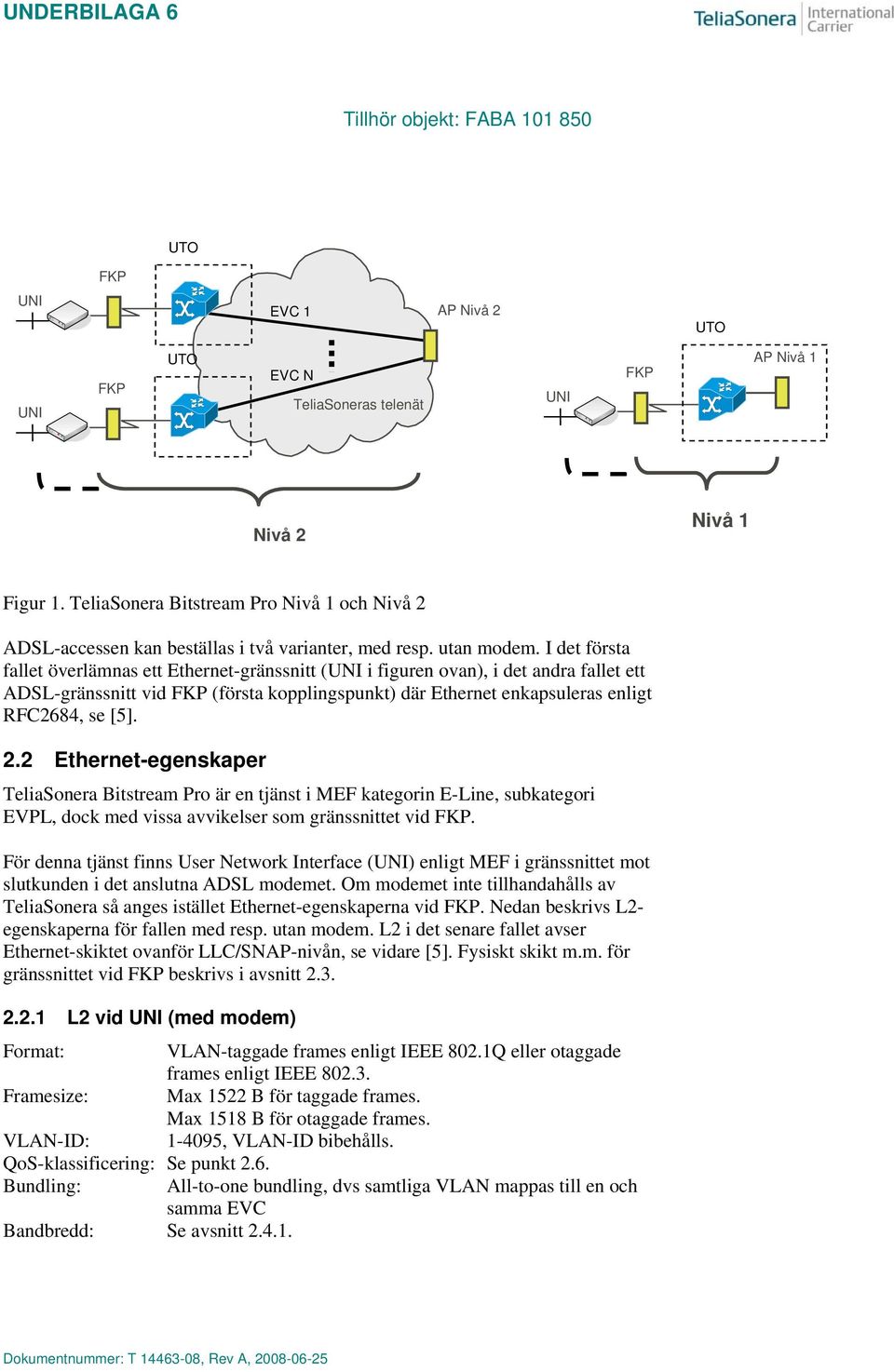 I det första fallet överlämnas ett Ethernet-gränssnitt (UNI i figuren ovan), i det andra fallet ett ADSL-gränssnitt vid FKP (första kopplingspunkt) där Ethernet enkapsuleras enligt RFC2684, se [5]. 2.