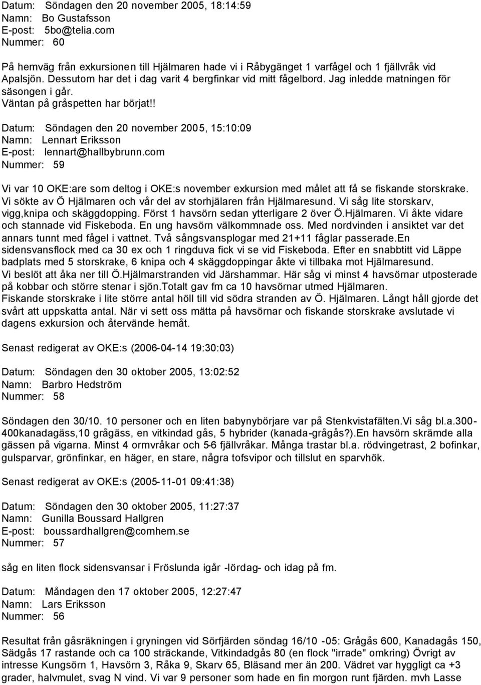 Jag inledde matningen för säsongen i går. Väntan på gråspetten har börjat!! Datum: Söndagen den 20 november 2005, 15:10:09 Namn: Lennart Eriksson E-post: lennart@hallbybrunn.