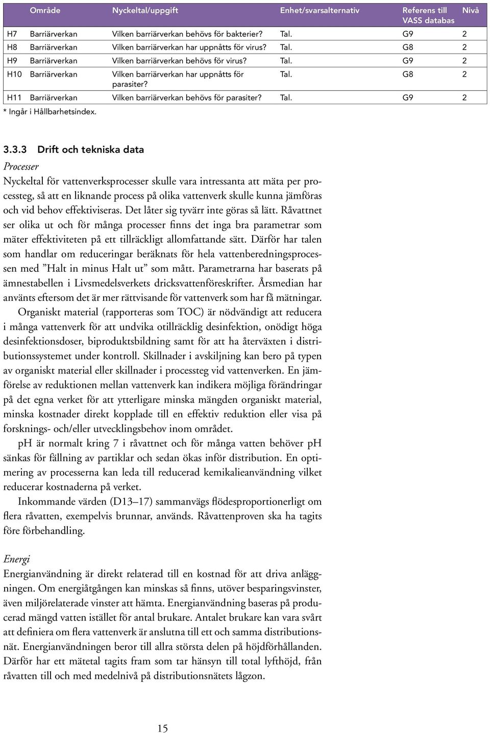 Tal. G8 2 H11 Barriärverkan Vilken barriärverkan behövs för parasiter? Tal. G9 2 * Ingår i Hållbarhetsindex. Nivå 3.