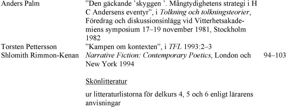 vid Vitterhetsakademiens symposium 17 19 november 1981, Stockholm 1982 Torsten Pettersson Kampen om kontexten, i