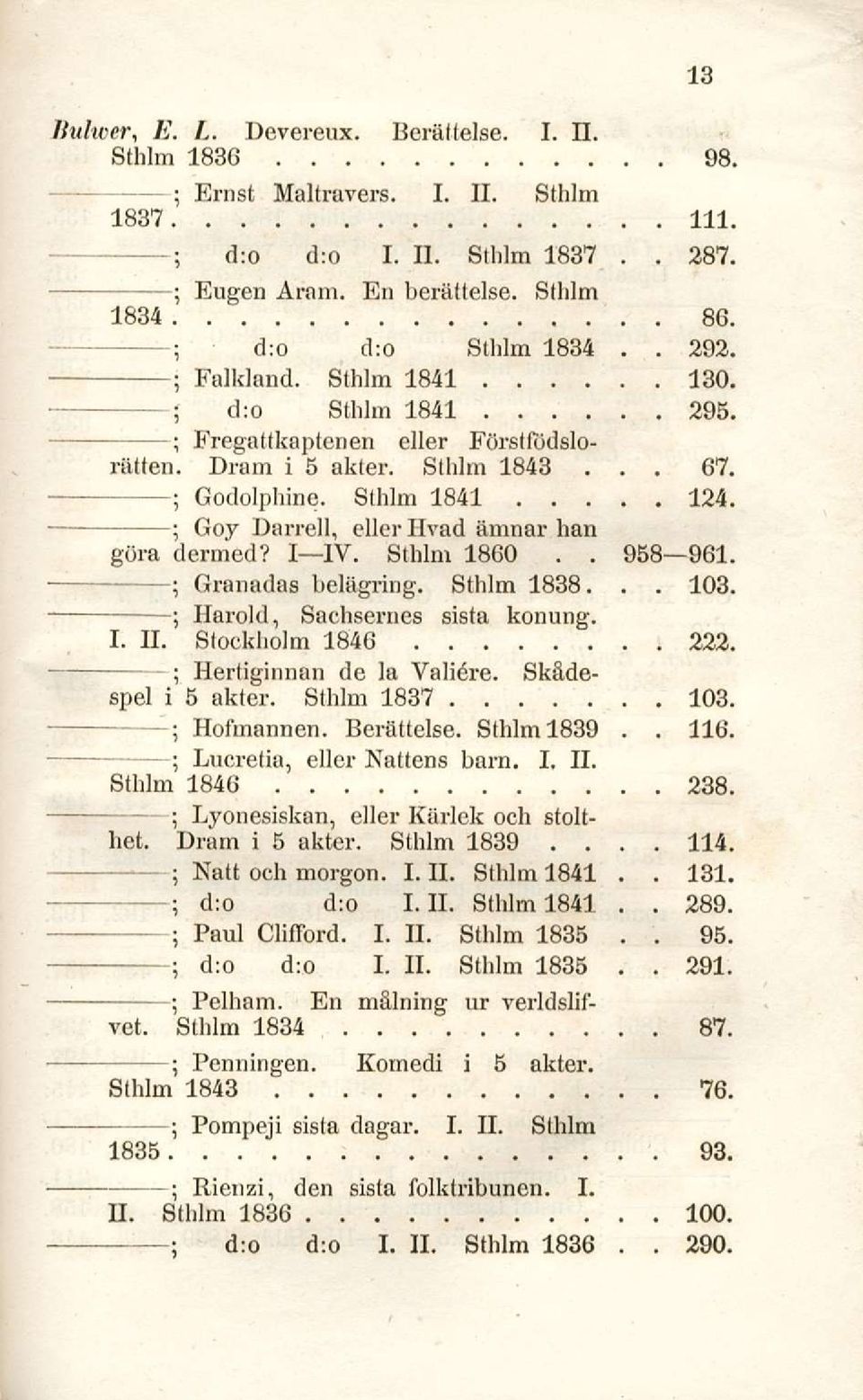 I IV Sthlm 1860 Granadas belägring Sthlm 1838 I 11 Stockholm 1846 222 131 291 spel i 5 akter Sthlm 1837 103 116 -; Hofmannen Berättelse Sthlm 1839 Sthlm 1846 238