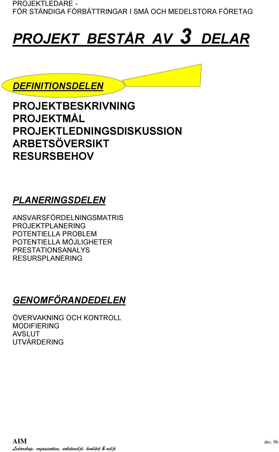 ANSVARSFÖRDELNINGSMATRIS PROJEKTPLANERING POTENTIELLA PROBLEM POTENTIELLA