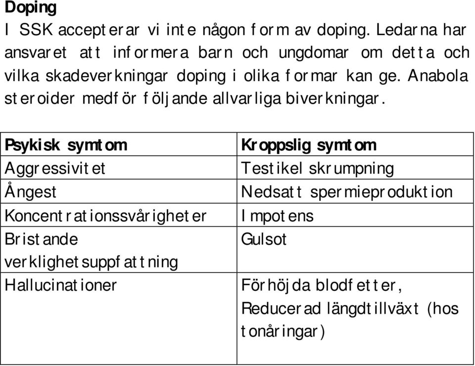 Anabola steroider medför följande allvarliga biverkningar.