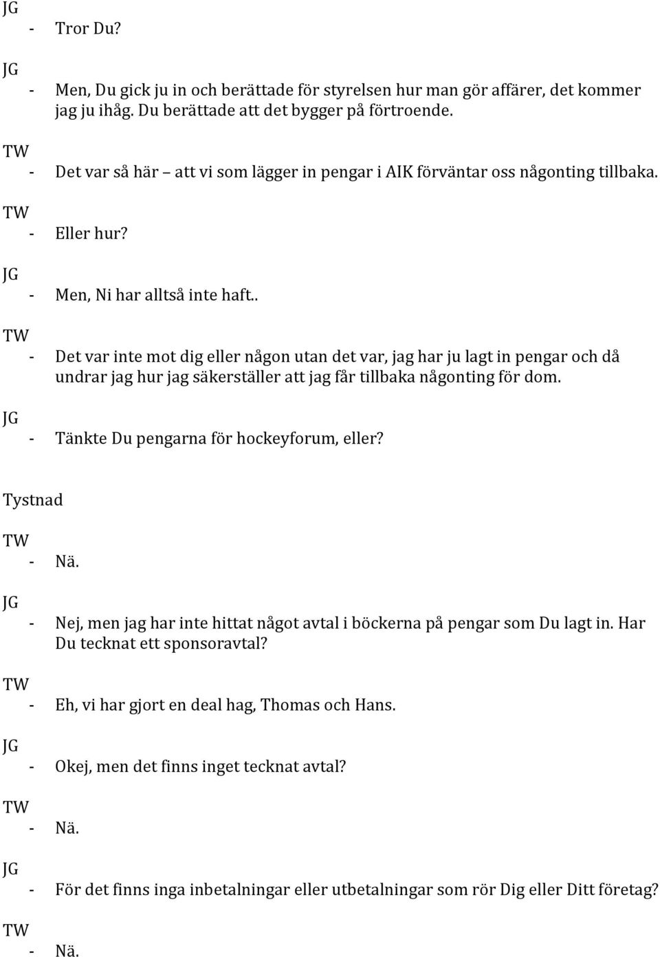 . Det var inte mot dig eller någon utan det var, jag har ju lagt in pengar och då undrar jag hur jag säkerställer att jag får tillbaka någonting för dom.