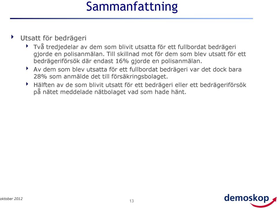 Av dem som blev utsatta för ett fullbordat bedrägeri var det dock bara 28% som anmälde det till försäkringsbolaget.