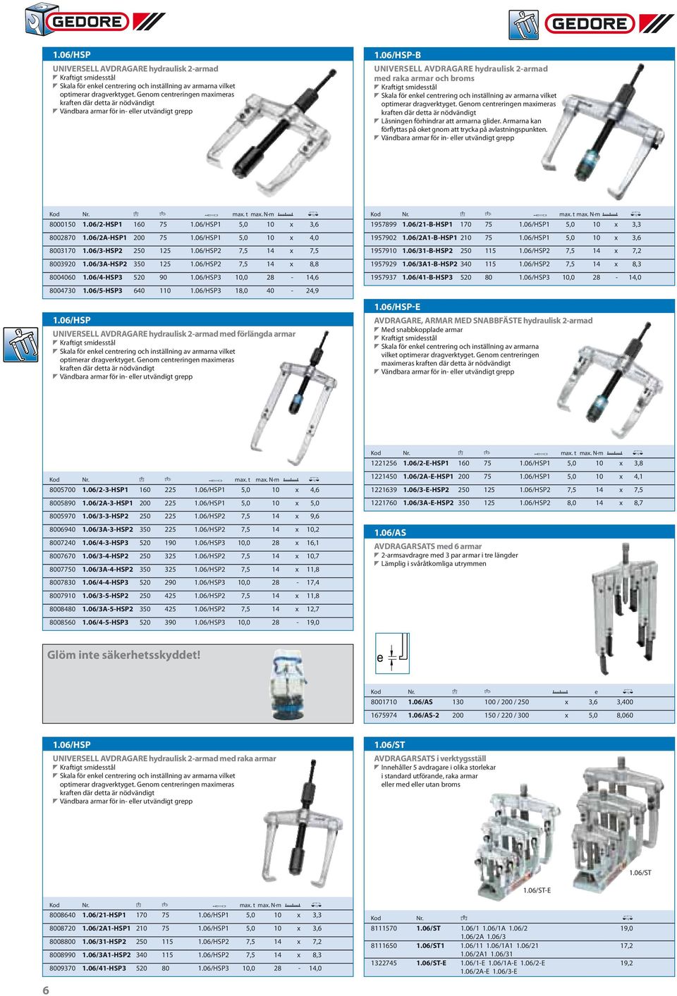 06/HSP-B UNIVERSELL AVDRAGARE hydraulisk 2-armad med raka armar och broms T Kraftigt smidesstål T Skala för enkel centrering och inställning av armarna vilket optimerar dragverktyget.