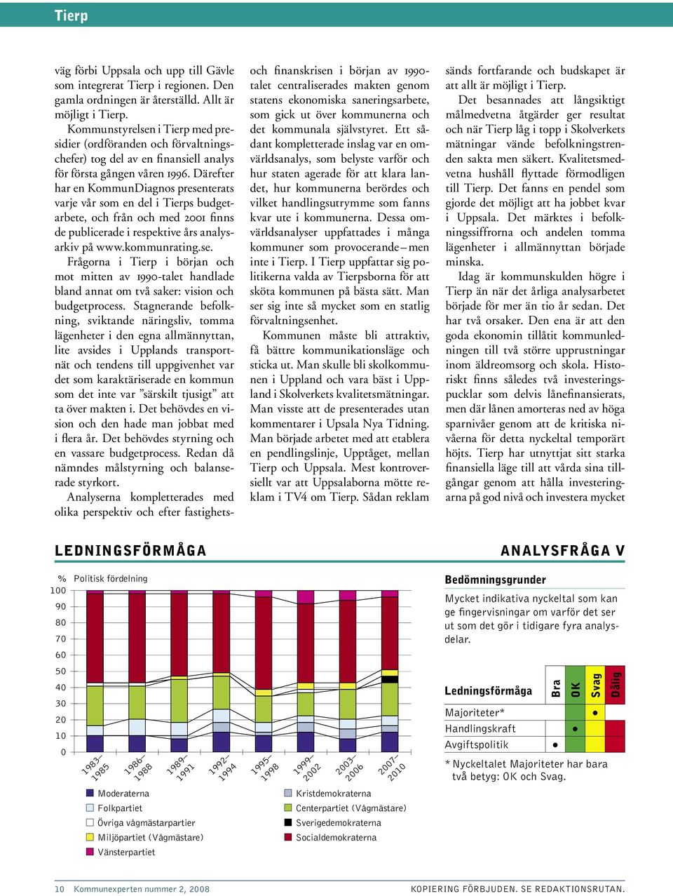 Därefter har en KommunDiagnos presenterats varje vår som en del i Tierps budgetarbete, och från och med 21 finns de publicerade i respektive års analysarkiv på www.kommunrating.se. Frågorna i Tierp i början och mot mitten av 199-talet handlade bland annat om två saker: vision och budgetprocess.