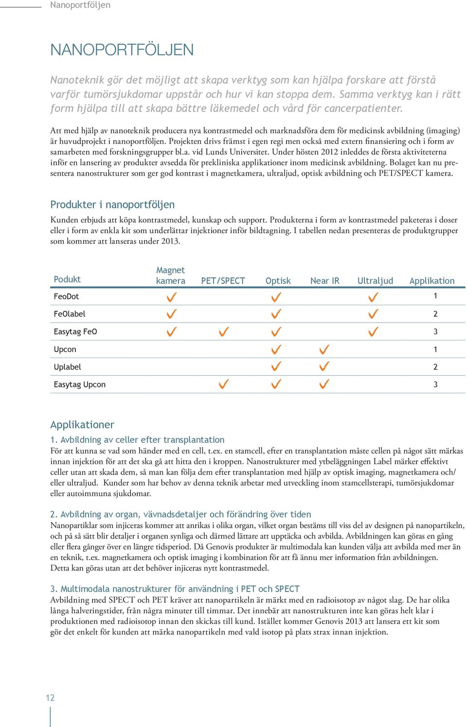 Att med hjälp av nanoteknik producera nya kontrastmedel och marknadsföra dem för medicinsk avbildning (imaging) är huvudprojekt i nanoportföljen.