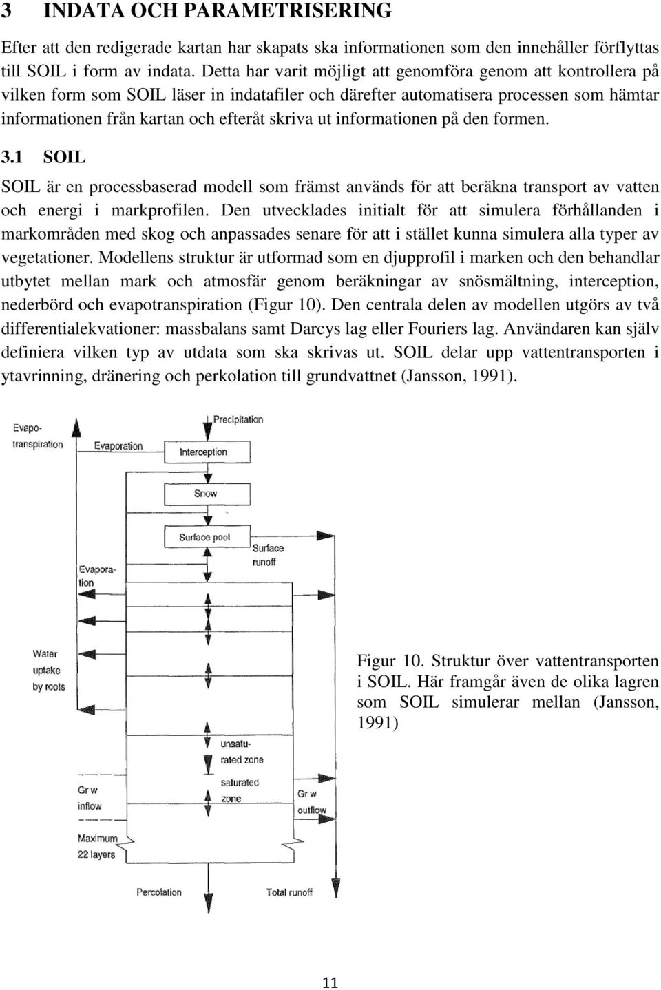 informationen på den formen. 3.1 SOIL SOIL är en processbaserad modell som främst används för att beräkna transport av vatten och energi i markprofilen.