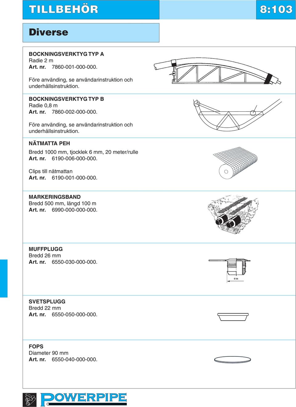 NÄTMATTA PEH Bredd 1000 mm, tjocklek 6 mm, 20 meter/rulle Art. nr. 6190-006-000-000. Clips till nätmattan Art. nr. 6190-001-000-000.